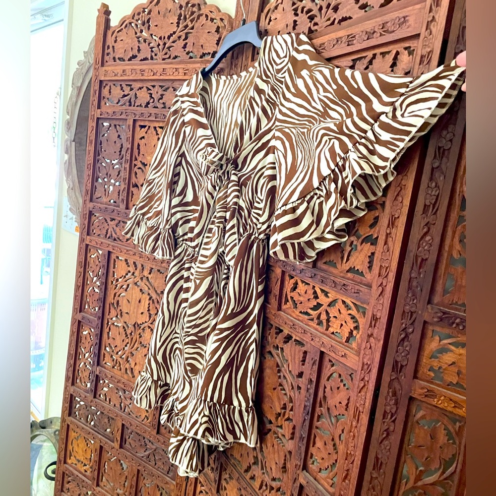 Zebra Print Romper Open W Knot Tie Classy Dressy … - image 3